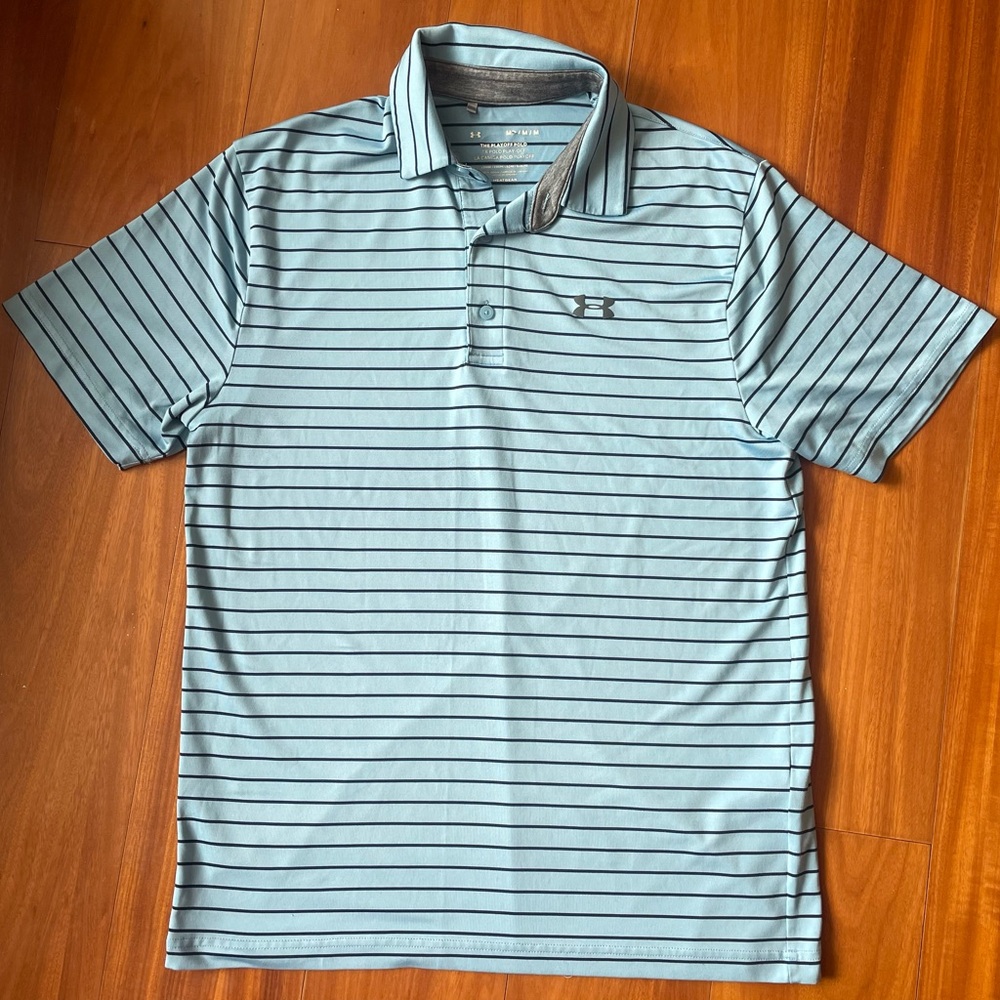 Under Armour Men's Baby Blue Striped Polo Shirt